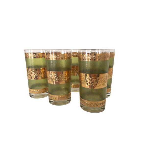 Vintage Starlyte Mid-Century Gold & Green Highball Glasses Set Of 6 - Picture 10 of 10